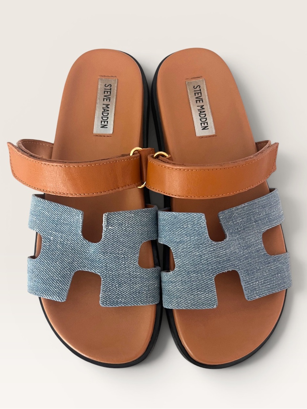 Steve Madden Mayven Denim & Tan Slide Sandals
